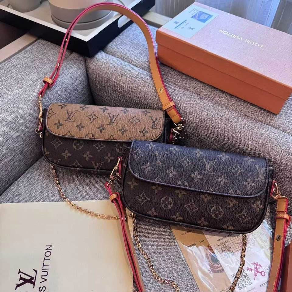 Monogram Flap Shoulder Bag with Chain & Leather Strap