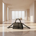 Mini Textured Leather Top-Handle Bag – Micro Crossbody Purse with Belt Buckle Accent