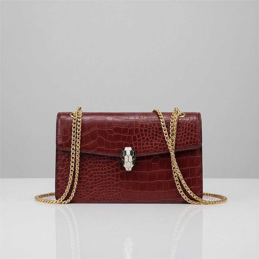 Luxe Croc-Embossed Snakehead Chain Crossbody Bag