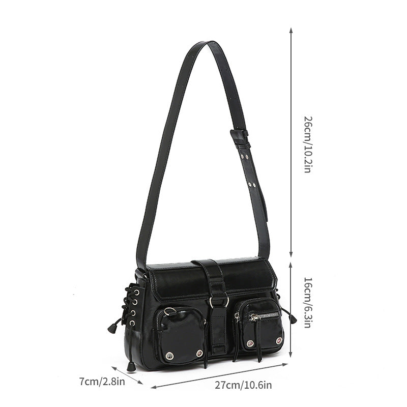 Edgy Multi-Pocket Cargo Flap Shoulder Bag