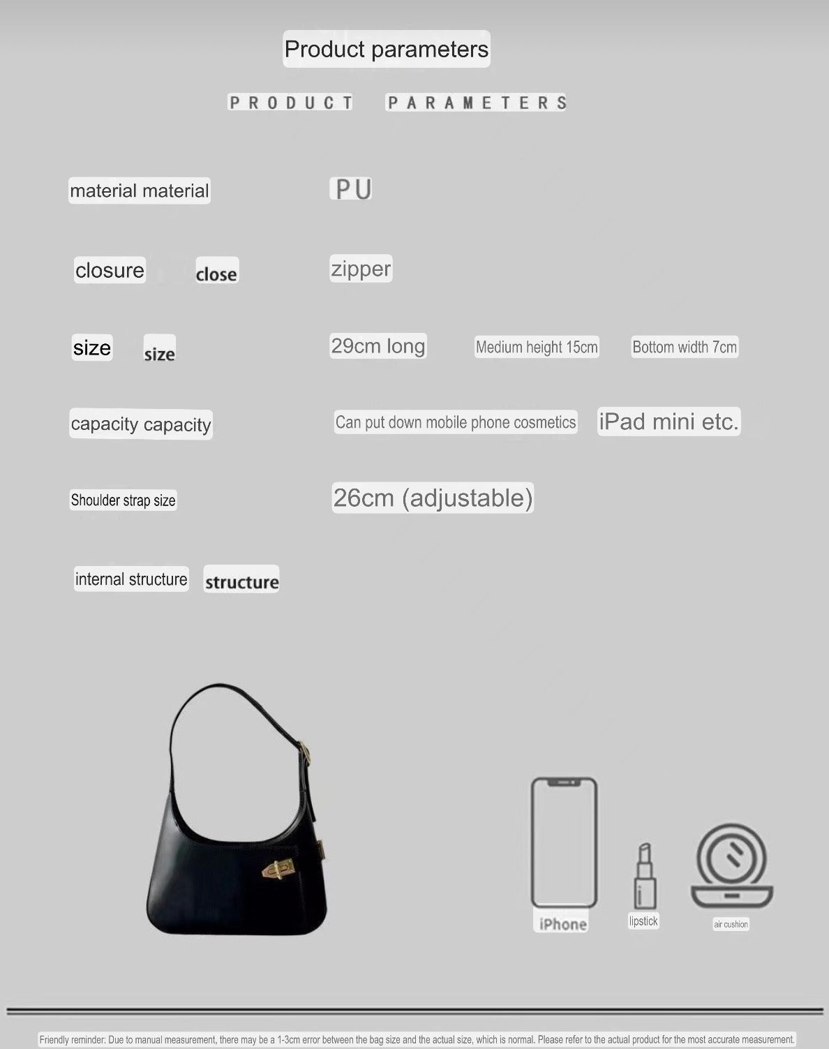 Minimalist Crescent Shoulder Bag with Buckle Accent and Adjustable Strap