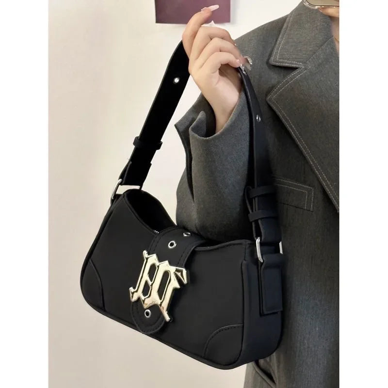 Gothic "M" Monogram Crescent Shoulder Bag with Dual Straps