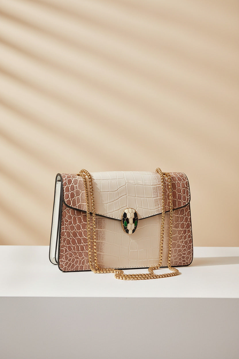 Elegant Croc-Embossed Snakehead Chain Shoulder Bag