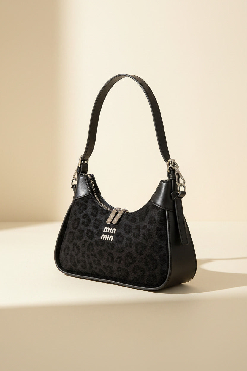 Chic Leopard Print Crescent Hobo Bag with Dual Straps