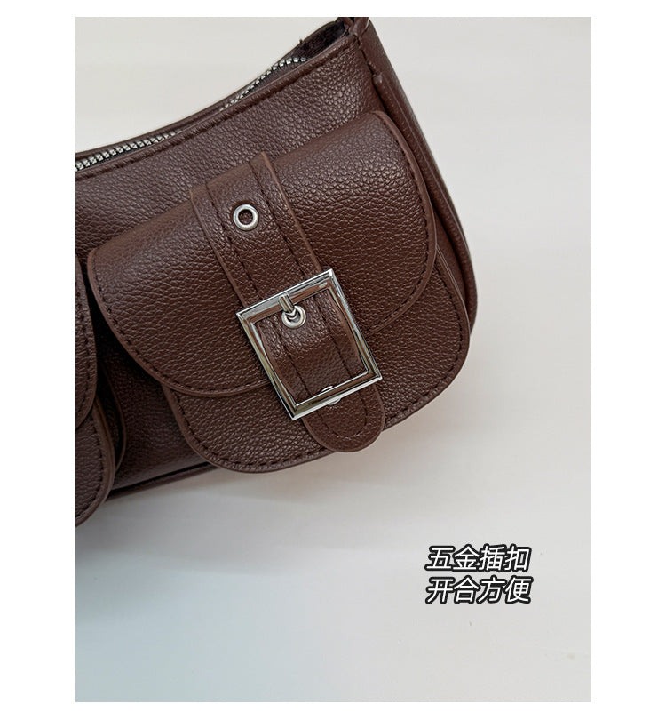 Buckle Pocket Crescent Shoulder Bag