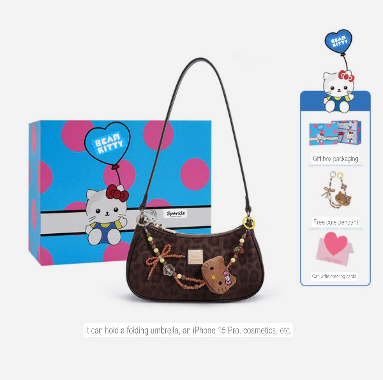 Beam Kitty Crescent Shoulder Bag with Pendant