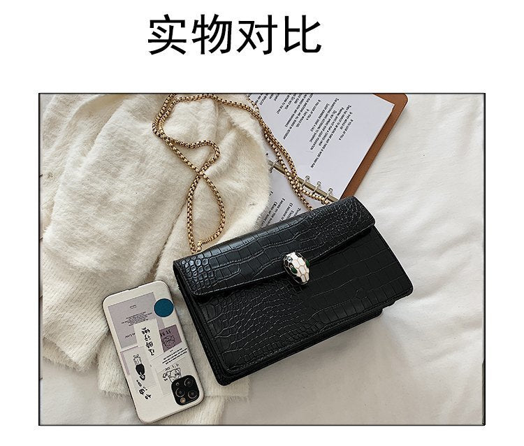 Luxe Croc-Embossed Snakehead Chain Crossbody Bag