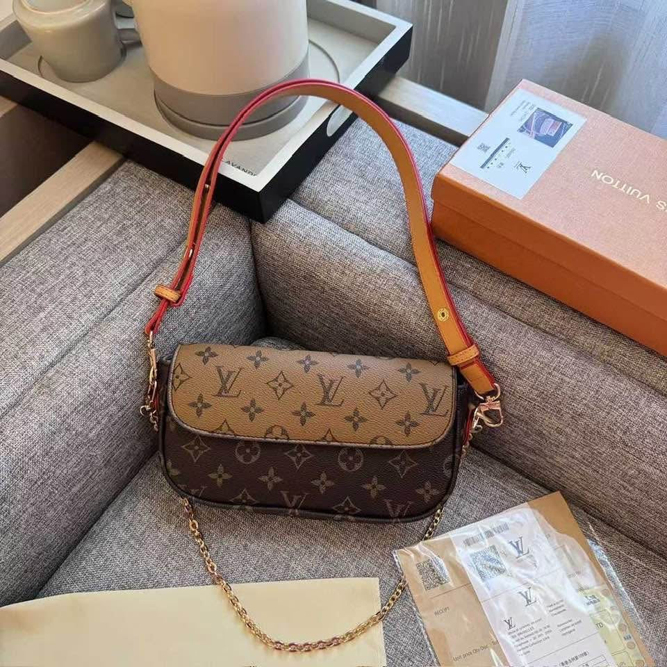Monogram Flap Shoulder Bag with Chain & Leather Strap