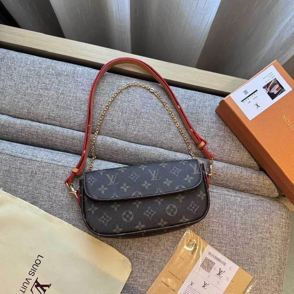 Monogram Flap Shoulder Bag with Chain & Leather Strap