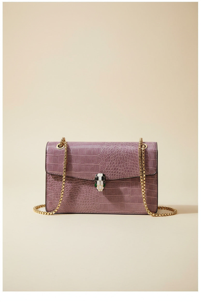 Luxe Croc-Embossed Snakehead Chain Crossbody Bag