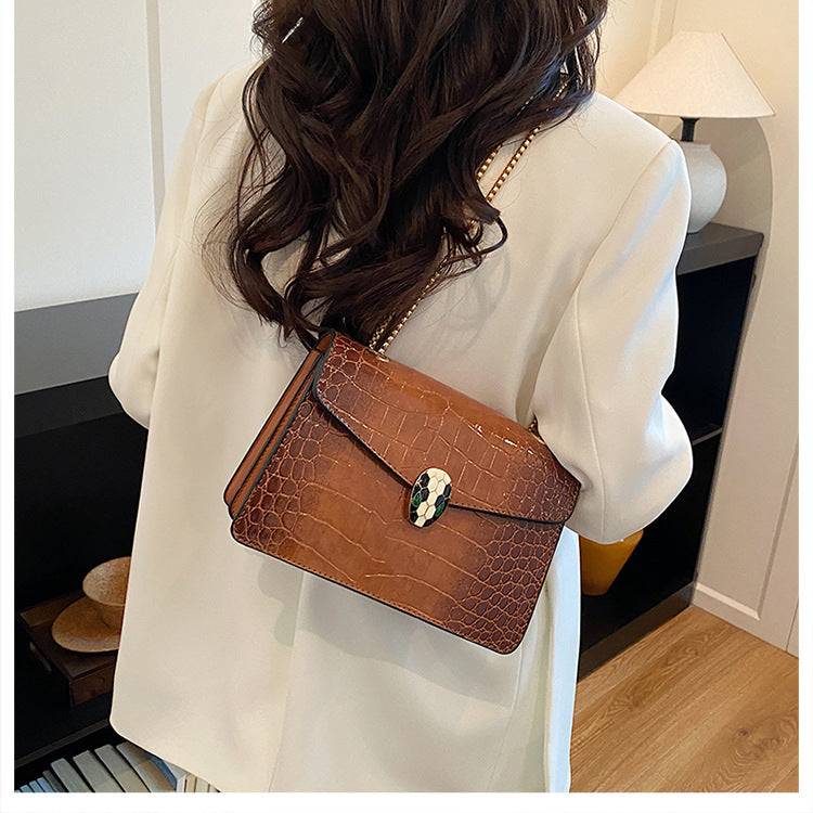 Elegant Croc-Embossed Snakehead Chain Shoulder Bag