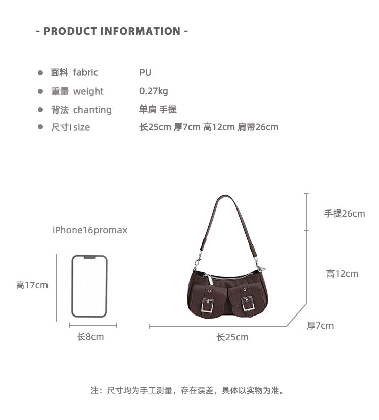 Buckle Pocket Crescent Shoulder Bag