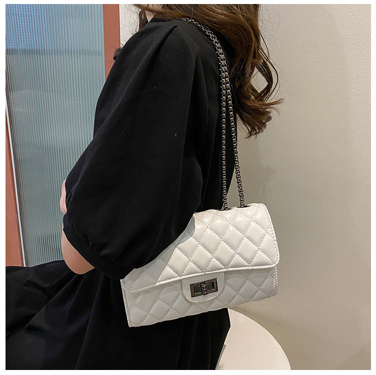 Classic Quilted Flap Shoulder Bag with Metallic Chain Strap