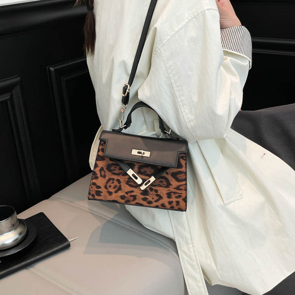 Chic Leopard-Print Flap Top-Handle Bag