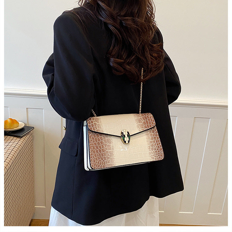 Elegant Croc-Embossed Snakehead Chain Shoulder Bag