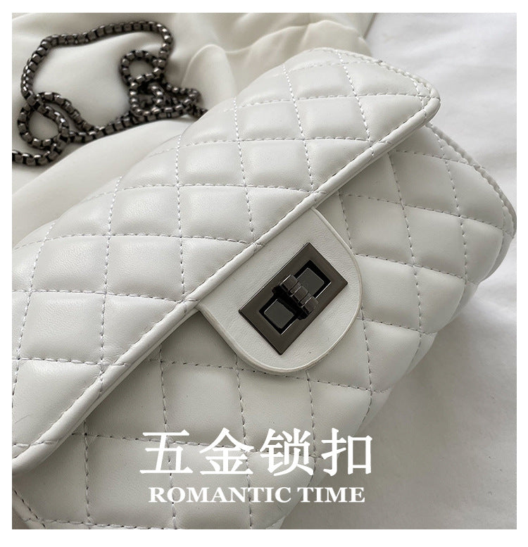 Classic Quilted Flap Shoulder Bag with Metallic Chain Strap