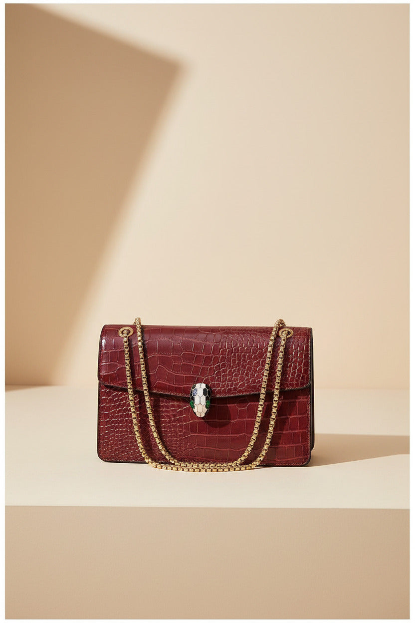 Luxe Croc-Embossed Snakehead Chain Crossbody Bag