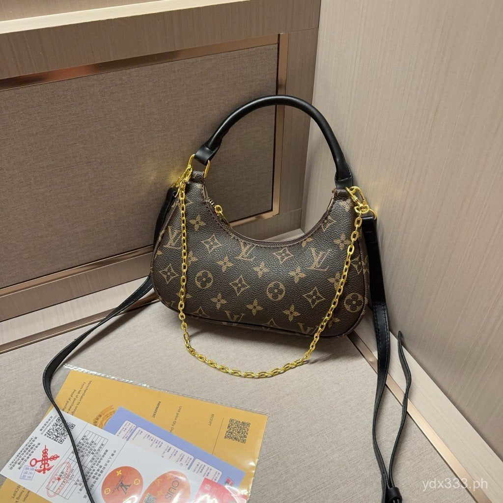 Classic Monogram Crescent Hobo Bag with Chain Accent (BOX AND DUST BAG INCLUDED)