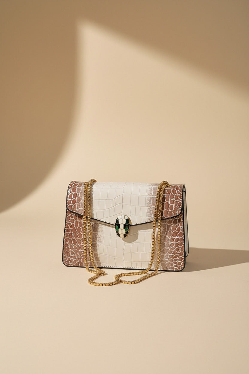 Elegant Croc-Embossed Snakehead Chain Shoulder Bag