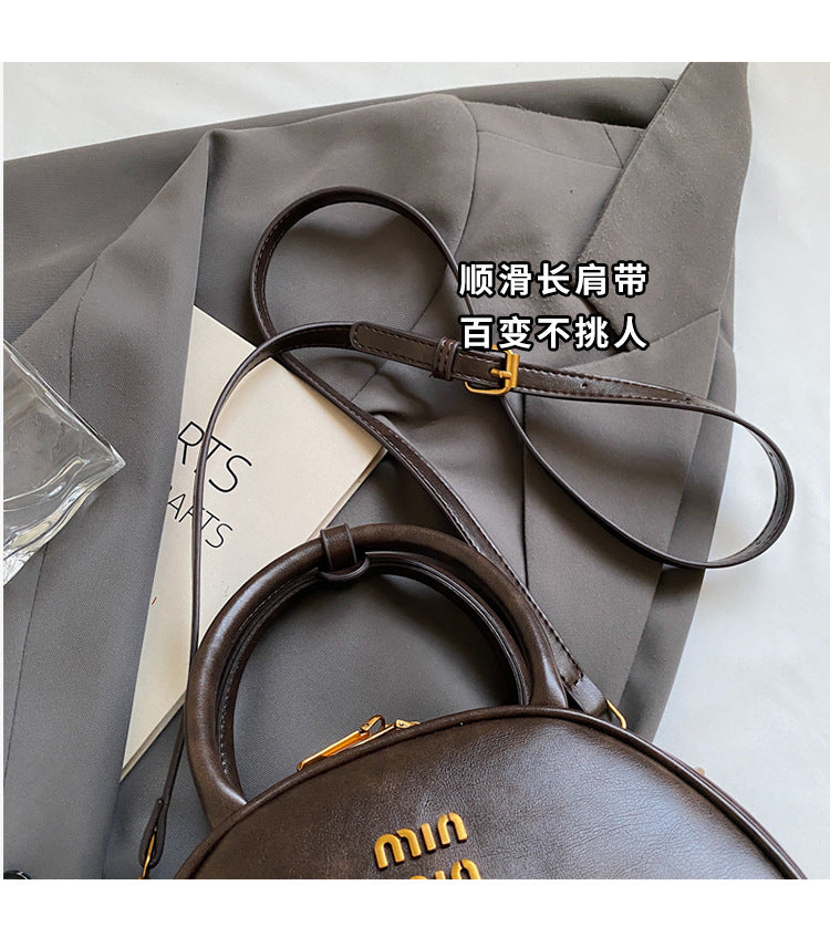 Vintage Dome Top-Handle Bag with Cute Bear Keychain