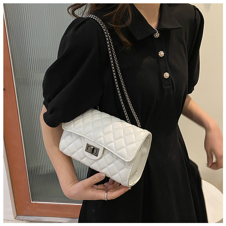 Classic Quilted Flap Shoulder Bag with Metallic Chain Strap