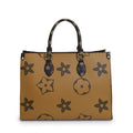 Vintage Monogram Print Structured Tote Bag – Large Capacity Top-Handle Shoulder Purse