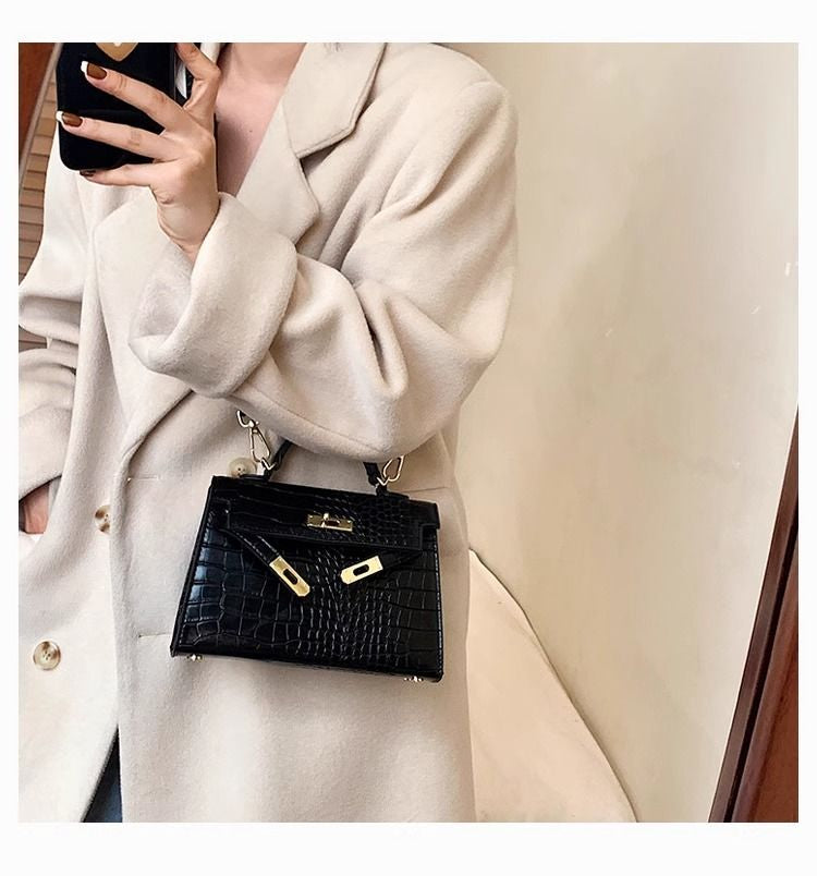 Luxury Crocodile-Embossed Top-Handle Flap Bag with Twist-Lock Hardware
