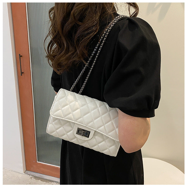 Classic Quilted Flap Shoulder Bag with Metallic Chain Strap