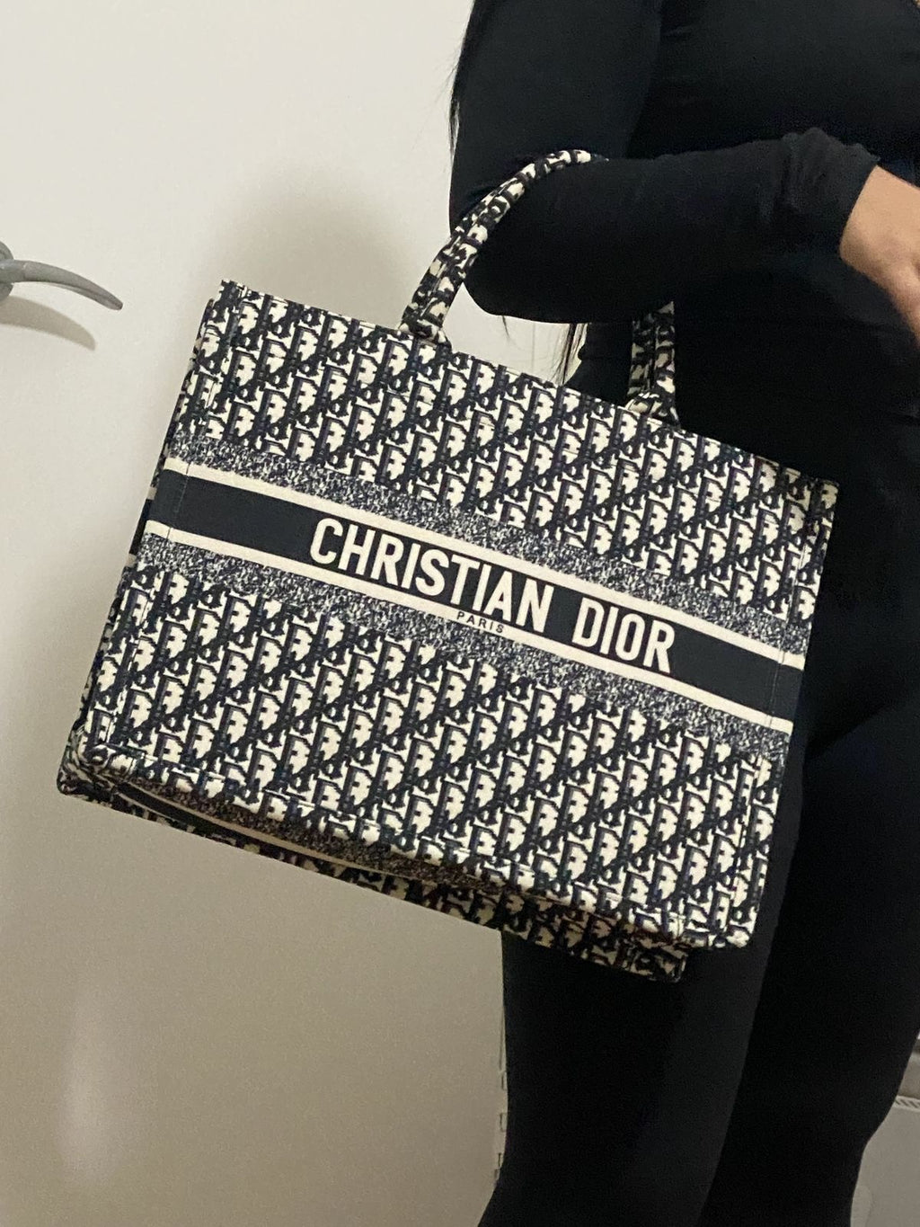Christian Dior Book Tote in Blue Dior Oblique Embroidery