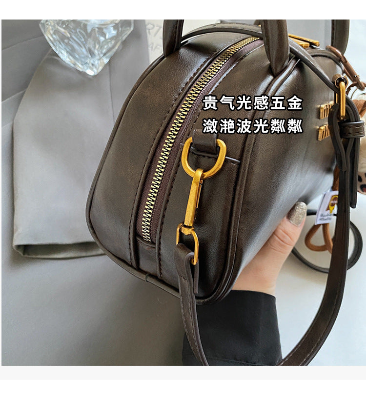Vintage Dome Top-Handle Bag with Cute Bear Keychain