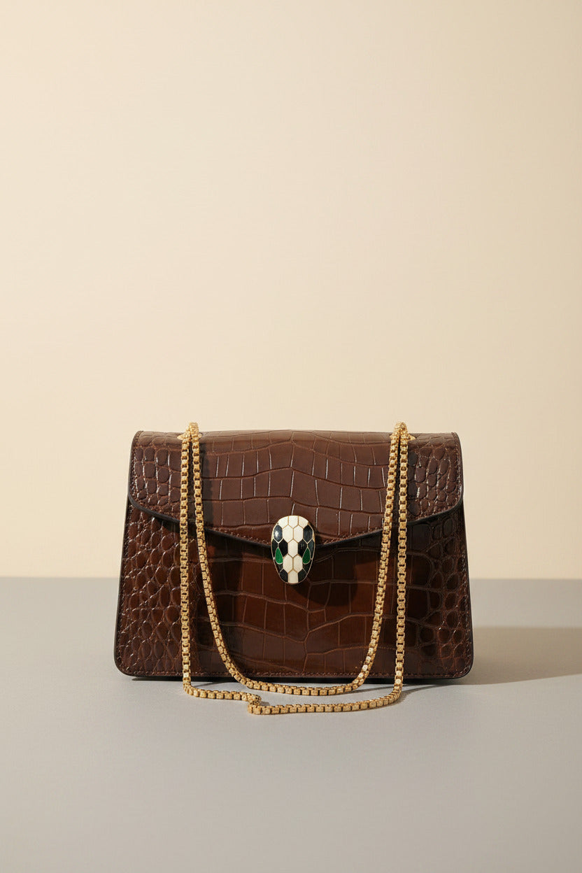 Elegant Croc-Embossed Snakehead Chain Shoulder Bag