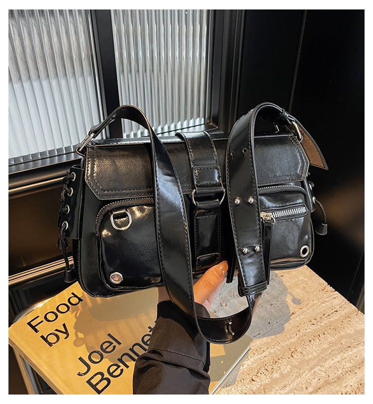 Edgy Multi-Pocket Cargo Flap Shoulder Bag