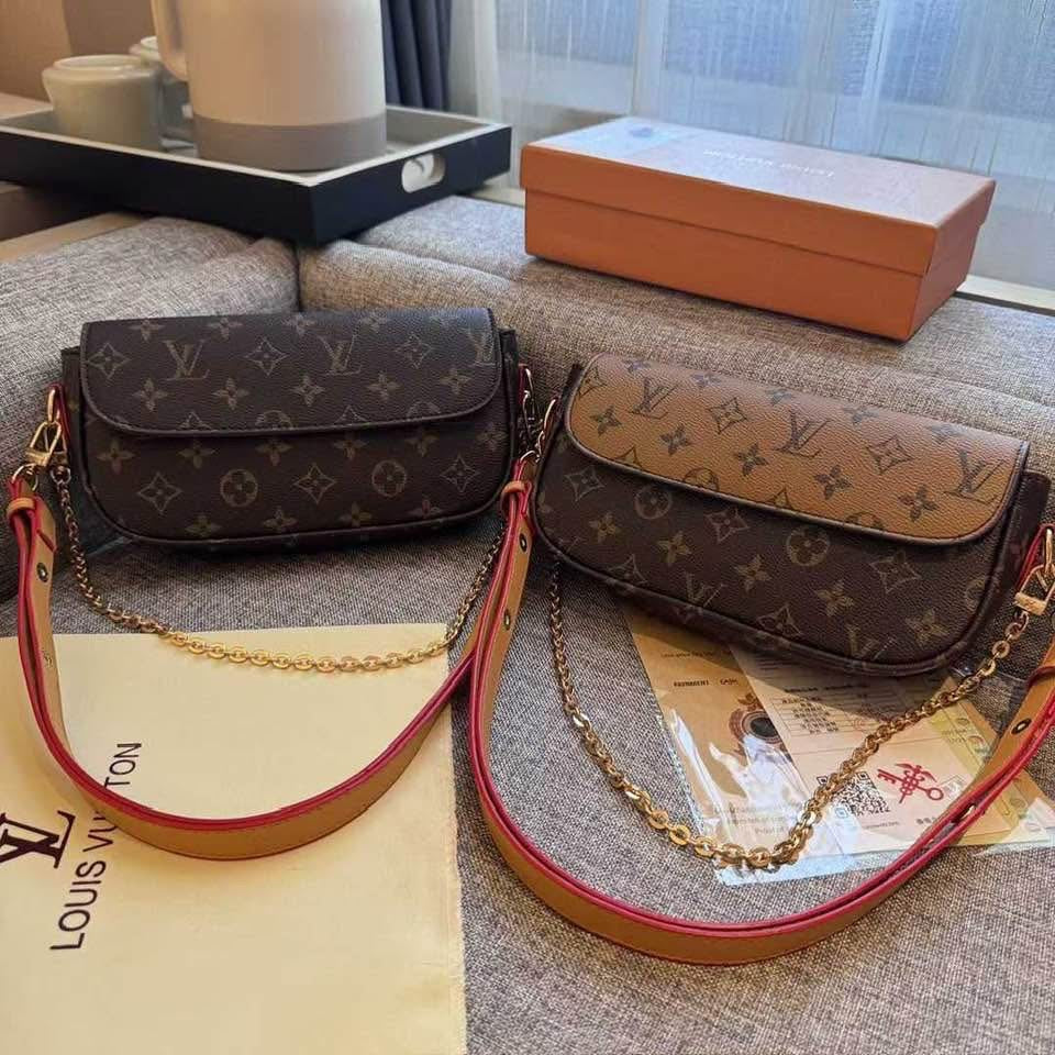 Monogram Flap Shoulder Bag with Chain & Leather Strap
