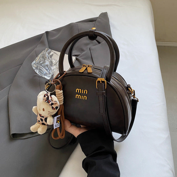 Vintage Dome Top-Handle Bag with Cute Bear Keychain