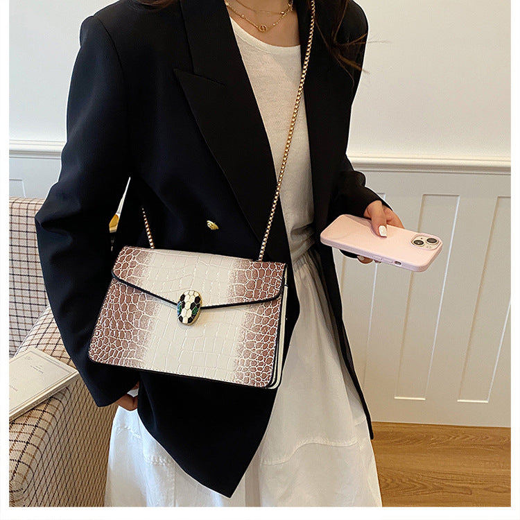 Elegant Croc-Embossed Snakehead Chain Shoulder Bag