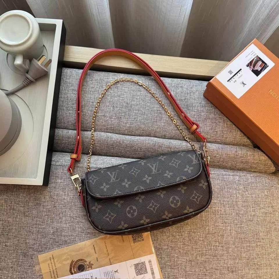 Monogram Flap Shoulder Bag with Chain & Leather Strap