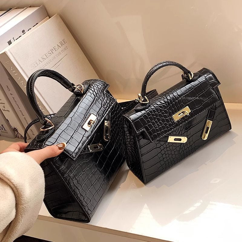 Luxury Crocodile-Embossed Top-Handle Flap Bag with Twist-Lock Hardware