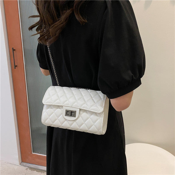 Classic Quilted Flap Shoulder Bag with Metallic Chain Strap