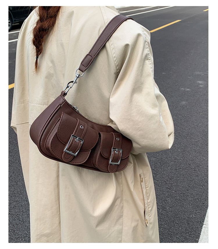 Buckle Pocket Crescent Shoulder Bag