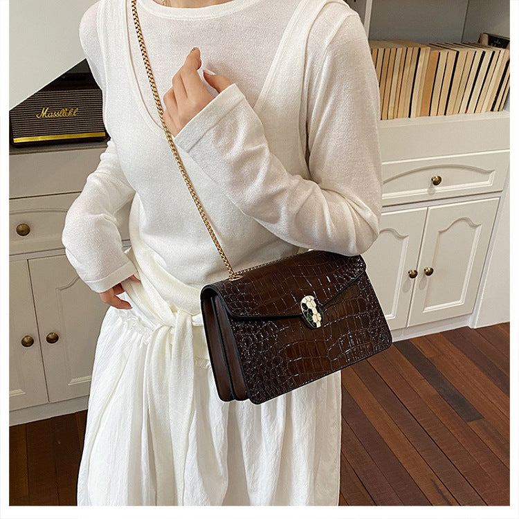 Elegant Croc-Embossed Snakehead Chain Shoulder Bag