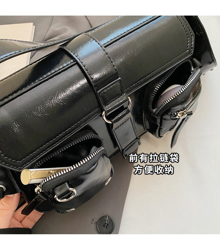 Edgy Multi-Pocket Cargo Flap Shoulder Bag