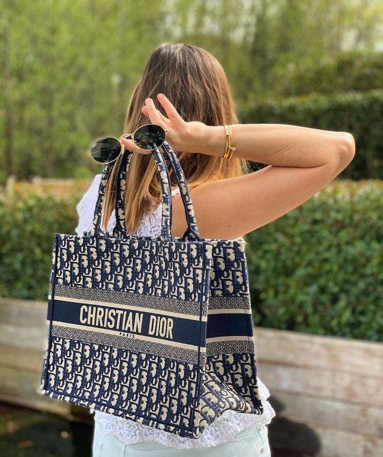 Christian Dior Book Tote in Blue Dior Oblique Embroidery