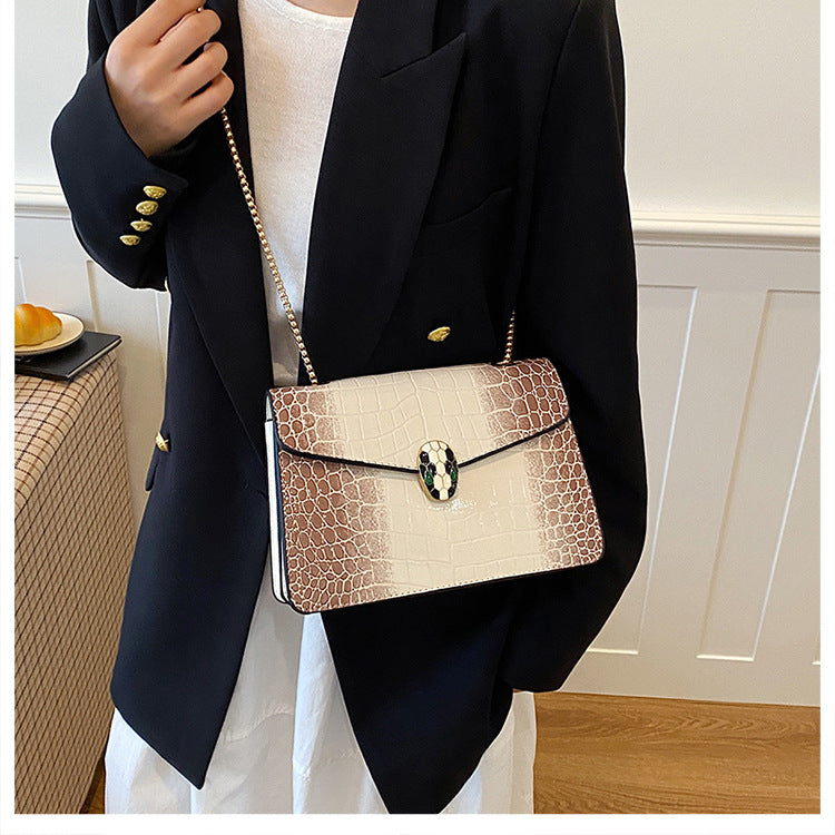 Elegant Croc-Embossed Snakehead Chain Shoulder Bag