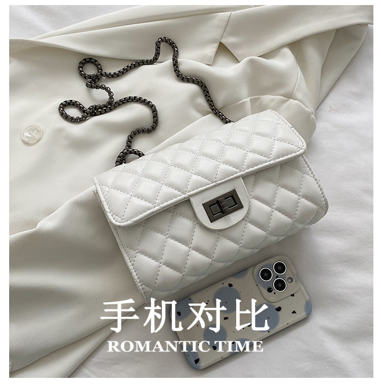 Classic Quilted Flap Shoulder Bag with Metallic Chain Strap