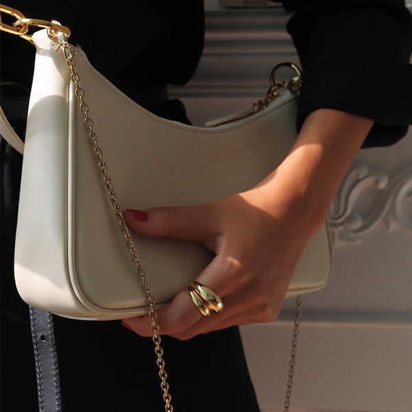 Minimalist Crescent Shoulder Bag with Chain Strap