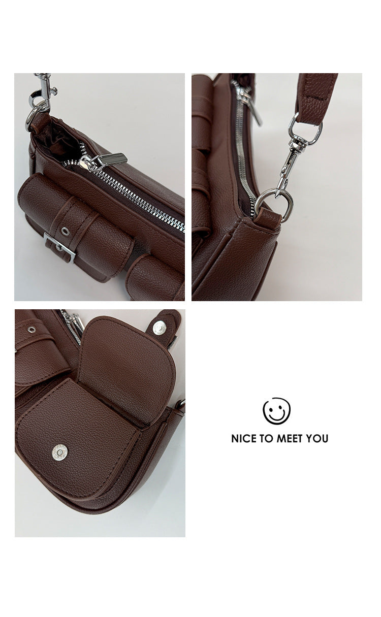 Buckle Pocket Crescent Shoulder Bag