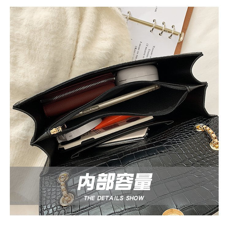 Luxe Croc-Embossed Snakehead Chain Crossbody Bag