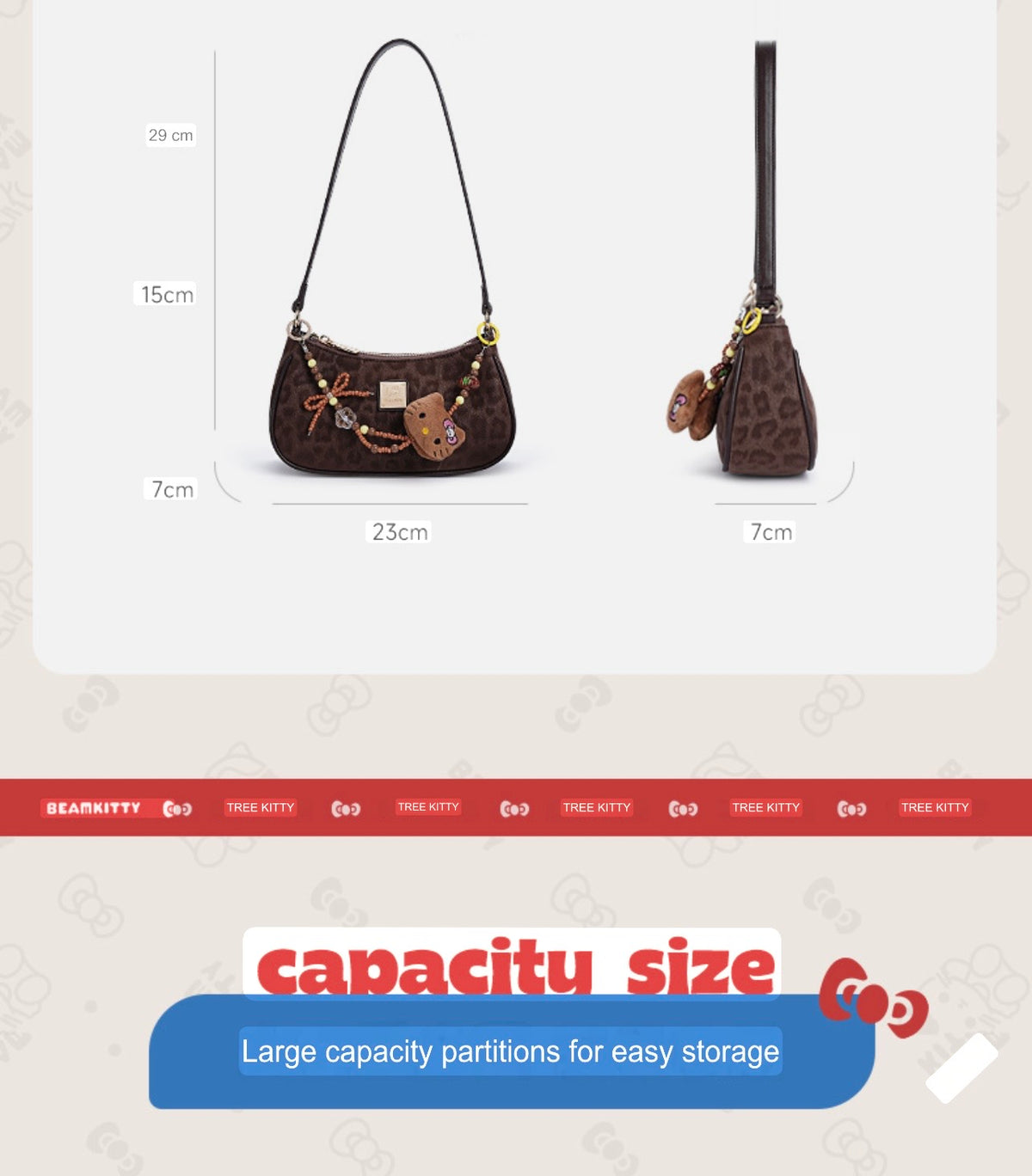 Beam Kitty Crescent Shoulder Bag with Pendant