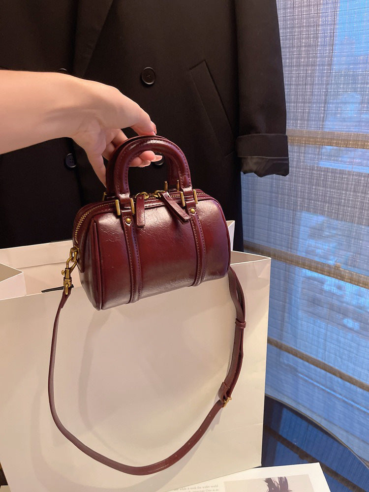 Classic Mini Boston Bag with Dual Top Handles & Adjustable Strap