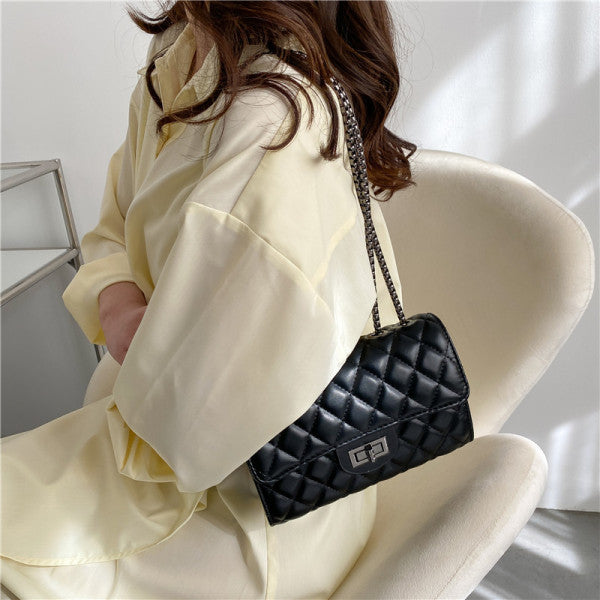Classic Quilted Flap Shoulder Bag with Metallic Chain Strap